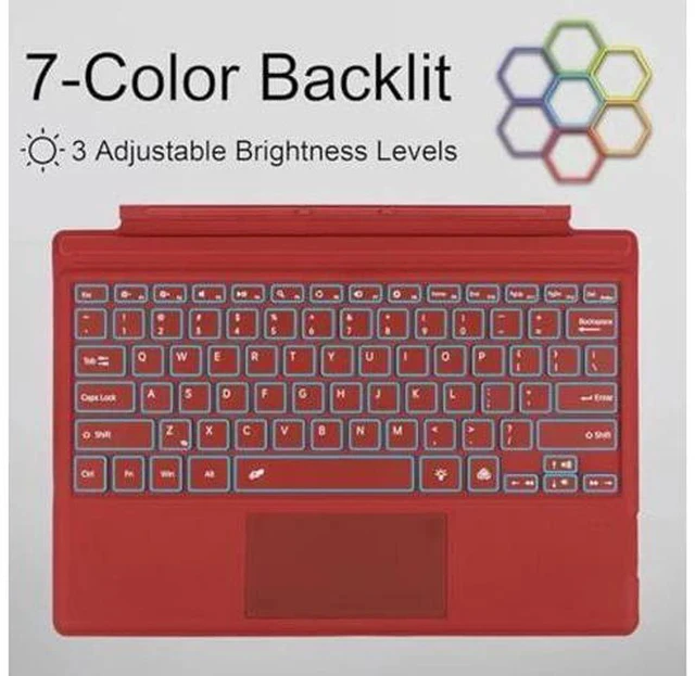 Alt view image 4 of 5 - mobee Type Cover for Microsoft Surface Pro 7+/ Pro 7 / Pro 6 / Pro 5 / Pro 4 / Pro 3, Bluetooch Type Keyboard with Multi-Touch Trackpad, Ultra Silm (Red with Backlit)