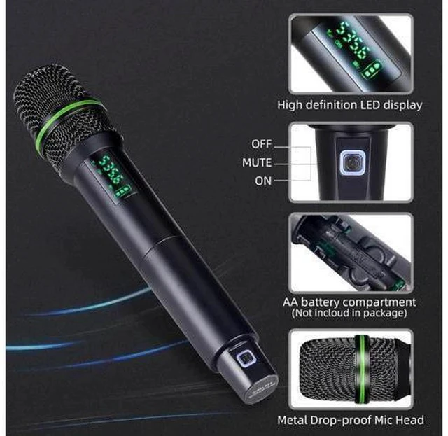 Alt view image 2 of 7 - Wireless Microphone Systems, DUAL UHF Wireless Microphone Set, Microphone Wireless, Handheld Dynamic Microphones, 200ft Cordless Microphone for Singing, Church, Party, Wedding, Speech