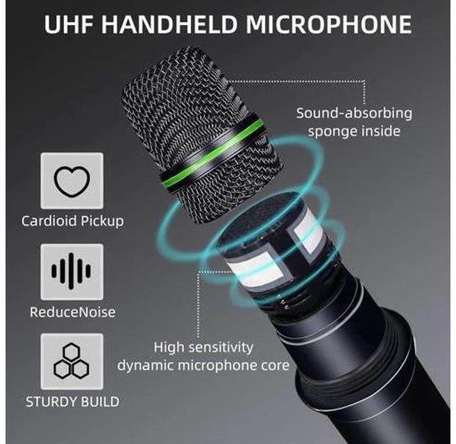 Alt view image 3 of 7 - Wireless Microphone Systems, DUAL UHF Wireless Microphone Set, Microphone Wireless, Handheld Dynamic Microphones, 200ft Cordless Microphone for Singing, Church, Party, Wedding, Speech