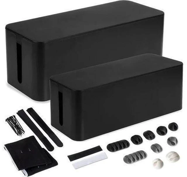 Main image of Cable Cable Management Box, 2 Pack - Cord Organizer and Hider for Wires, Power Strips, Surge Protectors & More - Includes Cable Sleeve, Hook and Loop Keepers, Zip Ties & Clips