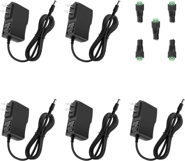 Main image of 5V 2A Power Supply Adapter DC 5V 2000mA Power Cord AC/DC Charger AC 100V-240V to DC 5 Volt 1.5A 1Amp 0.5A for Security Camera Baby Monitor Graco Swing TV Box Raspberry Pi USB Type C (5 Pack)