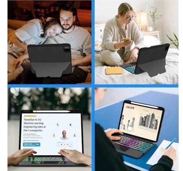 Alt view image 4 of 7 - for iPad Pro 11 inch (M4) 2024 Detachable Keyboard Case : 3 Zone 7 Colors Backlit Magnetic Keyboard with Trackpad - Wireless Keyboard Folio Book Cover with Pencil Holder for 2024 iPad Pro 11" M4