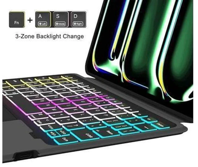 Alt view image 5 of 7 - for iPad Pro 11 inch (M4) 2024 Detachable Keyboard Case : 3 Zone 7 Colors Backlit Magnetic Keyboard with Trackpad - Wireless Keyboard Folio Book Cover with Pencil Holder for 2024 iPad Pro 11" M4