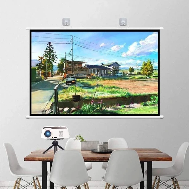 Alt view image 4 of 5 - Projector Screen,Wall-Mounted Projector Screen, 60/72/84/100inch Outdoor Indoor Portable Household Manual Projector Screen, No Wrinkle