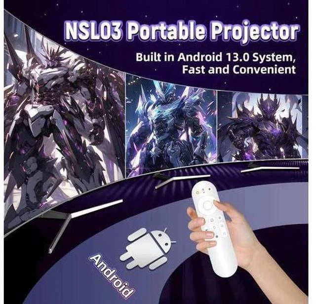 Alt view image 2 of 7 - NSL03 Bluetooth Speaker Smart Projector with WiFi, 950S Chip Video Projector with 375 Lumens, 1080P, Android 13.0 Wireless Projector for Bedroom, Home Theater, Outdoor, 360° Adjustable Angle (White)