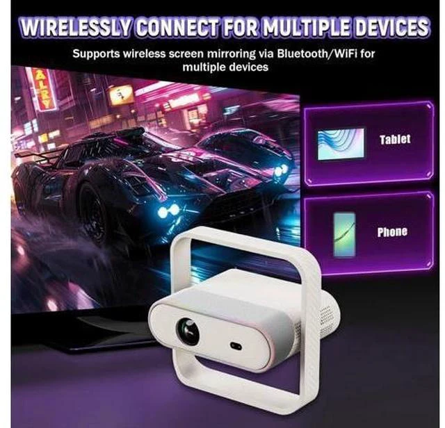 Alt view image 3 of 7 - NSL03 Bluetooth Speaker Smart Projector with WiFi, 950S Chip Video Projector with 375 Lumens, 1080P, Android 13.0 Wireless Projector for Bedroom, Home Theater, Outdoor, 360° Adjustable Angle (White)