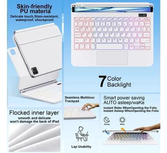 Alt view image 5 of 7 - For iPad Pro 11 inch Case with Keyboard,Keyboard Case for iPad Air 11 inch (M2) 2024 & iPad Pro 11 inch (1st/2nd/3rd/4th Gen)&ipad Air(4rd/5th Gen),Magic-Style Magnetic - Backlit Keyboard (White)