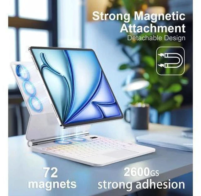 Alt view image 3 of 7 - For iPad Pro 11 inch Case with Keyboard,Keyboard Case for iPad Air 11 inch (M2) 2024 & iPad Pro 11 inch (1st/2nd/3rd/4th Gen)&ipad Air(4rd/5th Gen),Magic-Style Magnetic - Backlit Keyboard (White)