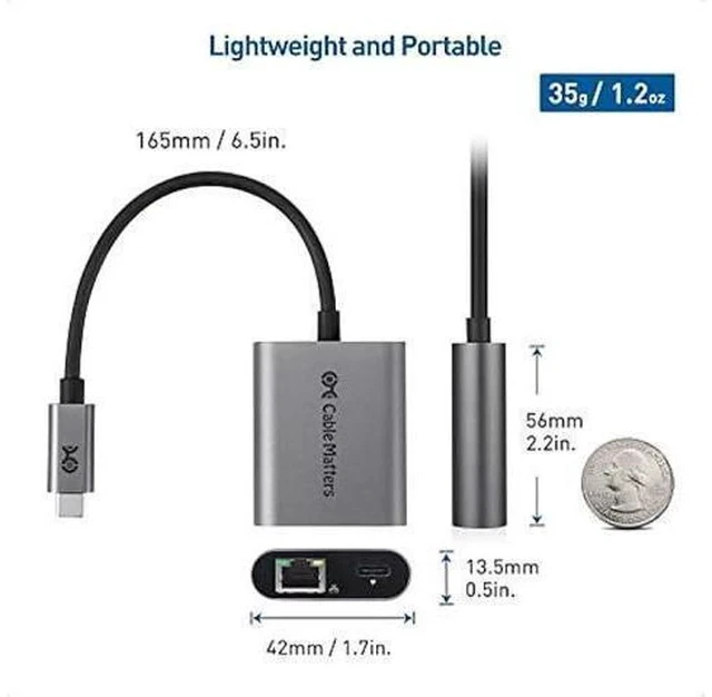 Alt view image 7 of 7 - Cable Matters USB C to 2.5 Gigabit Ethernet Adapter with Charging 100W, 2.5g Ethernet to USB-C Adapter (2.5gbps Ethernet Port) - Compatible with MacBook Pro, iPad Pro, XPS, Microsoft Surface Pro