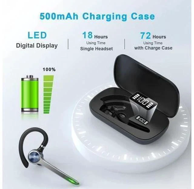 Alt view image 2 of 7 - Bluetooth Headset Wireless Bluetooth Earpiece with 500mAh Charging Case 72 Hours Talking Time Built-in Microphone for iOS Android Cell Phone V5.1 Hand-Free Headphones for Trucker Office