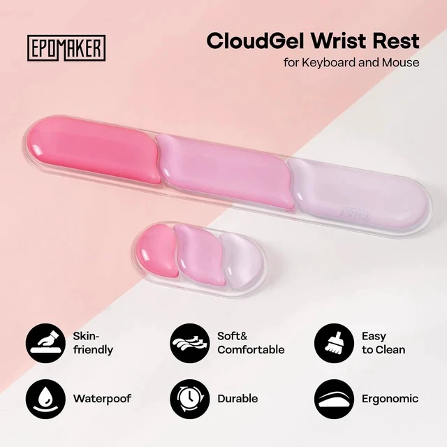 Alt view image 2 of 7 - CloudGel Wrist Rest for Keyboard and Mouse, 2 Pieces | Silicone Wrist Support, Anti-Slip Rubber Bottom, Ergonomic Design, Suitable for Office/Computer/Laptop/Gaming (Pink)