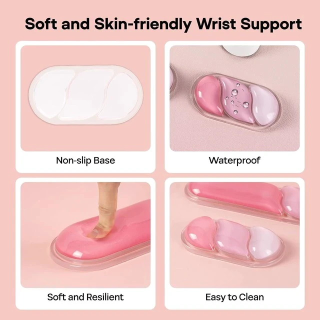 Alt view image 4 of 7 - CloudGel Wrist Rest for Keyboard and Mouse, 2 Pieces | Silicone Wrist Support, Anti-Slip Rubber Bottom, Ergonomic Design, Suitable for Office/Computer/Laptop/Gaming (Pink)