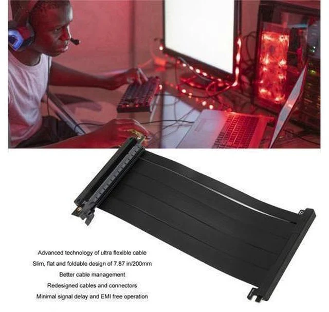 Alt view image 4 of 4 - Ultra PCIE4.0 X16 Riser Cable, Dual Reverse Foldable PCI Express Gen4 Graphics Card Extension Cable High Speed for Gaming, Vertical GPU Mount Extender for RTX3090 RTX3080ti RTX3070