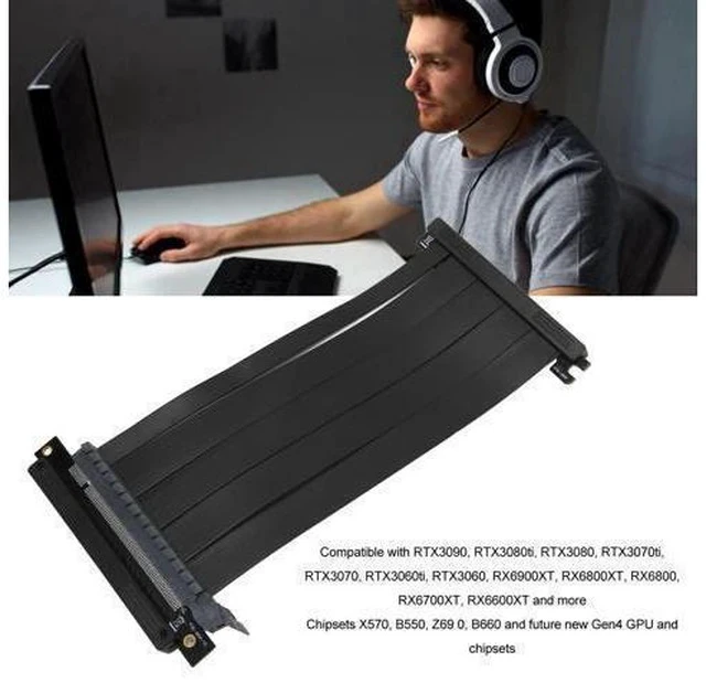 Alt view image 2 of 4 - Ultra PCIE4.0 X16 Riser Cable, Dual Reverse Foldable PCI Express Gen4 Graphics Card Extension Cable High Speed for Gaming, Vertical GPU Mount Extender for RTX3090 RTX3080ti RTX3070