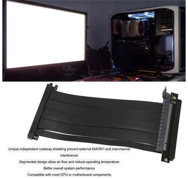 Alt view image 3 of 4 - Ultra PCIE4.0 X16 Riser Cable, Dual Reverse Foldable PCI Express Gen4 Graphics Card Extension Cable High Speed for Gaming, Vertical GPU Mount Extender for RTX3090 RTX3080ti RTX3070