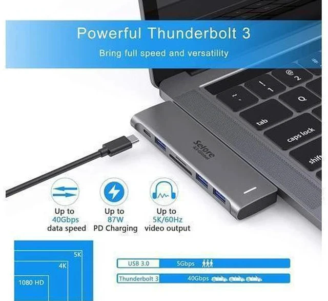Alt view image 4 of 7 - USB C Adapter for MacBook Pro/MacBook Air M1 M2 M3 2021 2020 2019 13" 15" 16", 6 in 1 USB-C Hub MacBook Pro Accessories with 3 USB 3.0 Ports,USB C to SD/TF Card Reader and 100W Thunderbolt 3 PD Port