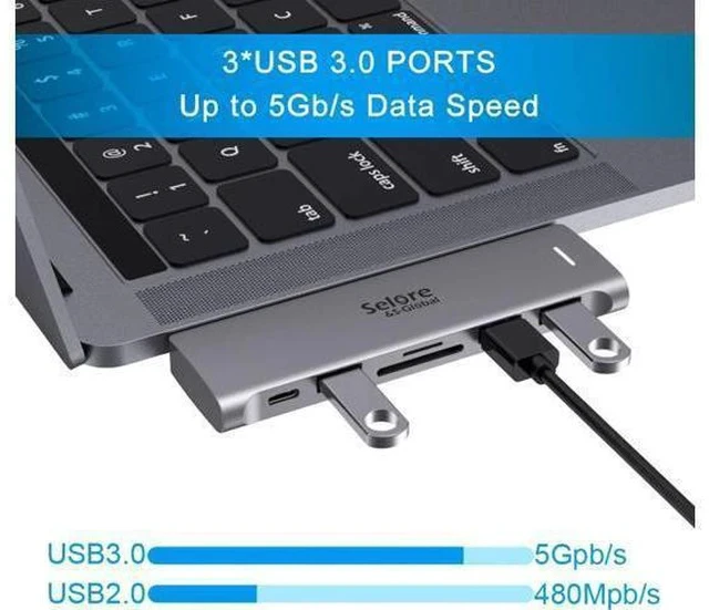 Alt view image 3 of 7 - USB C Adapter for MacBook Pro/MacBook Air M1 M2 M3 2021 2020 2019 13" 15" 16", 6 in 1 USB-C Hub MacBook Pro Accessories with 3 USB 3.0 Ports,USB C to SD/TF Card Reader and 100W Thunderbolt 3 PD Port