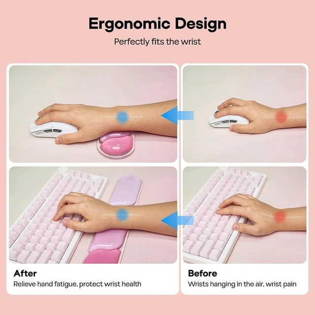 Alt view image 5 of 7 - CloudGel Wrist Rest for Keyboard and Mouse, 2 Pieces | Silicone Wrist Support, Anti-Slip Rubber Bottom, Ergonomic Design, Suitable for Office/Computer/Laptop/Gaming (Pink)