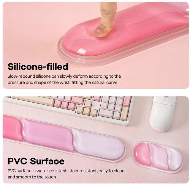 Alt view image 6 of 7 - CloudGel Wrist Rest for Keyboard and Mouse, 2 Pieces | Silicone Wrist Support, Anti-Slip Rubber Bottom, Ergonomic Design, Suitable for Office/Computer/Laptop/Gaming (Pink)