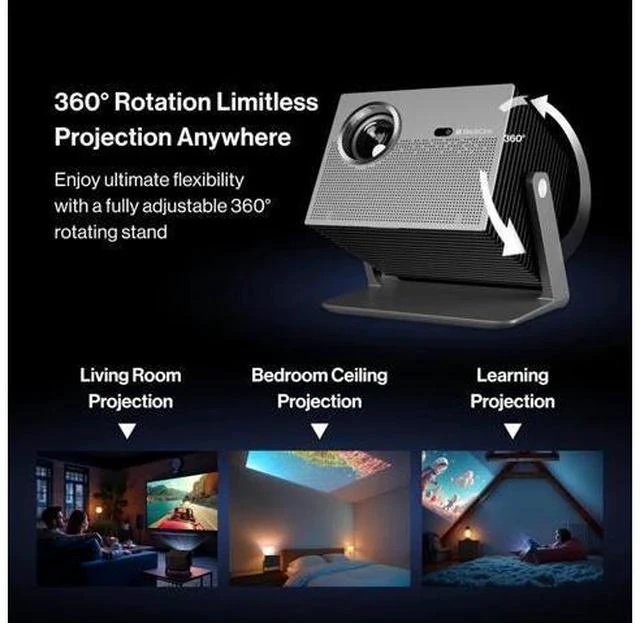 Alt view image 4 of 7 - Cube 600 Netflix Projector, 1080P Portable Projector with Wifi and Bluetooth, True ISO 600 ANSI Lumens, 360° Adjustable Gimbal Stand, Auto Keystone Video Projector, MAX 200''Display