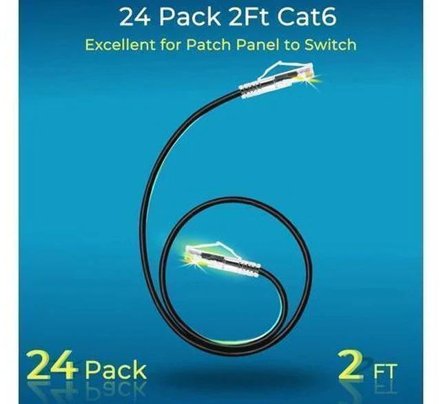Alt view image 2 of 7 - Patch Cables Cat6/ Cat6a 2ft (24 Pack) Slim, Cat6a Ethernet Patch Cable 10G Support, Snagless Cat 6 Patch Cable for Patch Panel to Switch, Flexiable Cat6 Ethernet Cable Black