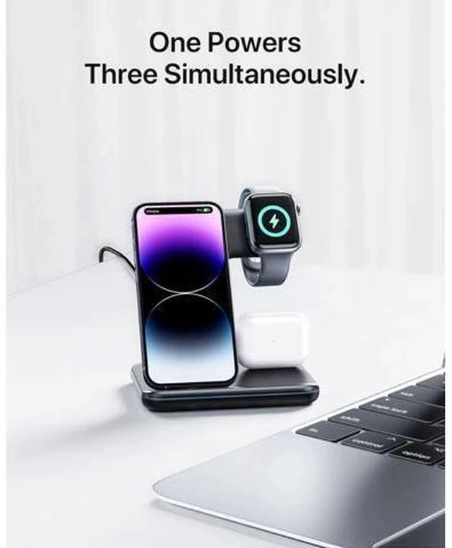 Alt view image 2 of 6 - Intoval Charging Station for Apple iPhone/iWatch/Airpods, 3 in 1 Wireless Charger for iPhone 14/13/12/11/XS/XR/XS/X/8, iWatch 8/Ultra/7/6/SE/5/4/3/2, Airpods Pro2/Pro1/3/2/1 (Z5,Black)