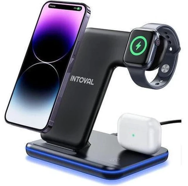 Main image of Intoval Charging Station for Apple iPhone/iWatch/Airpods, 3 in 1 Wireless Charger for iPhone 14/13/12/11/XS/XR/XS/X/8, iWatch 8/Ultra/7/6/SE/5/4/3/2, Airpods Pro2/Pro1/3/2/1 (Z5,Black)