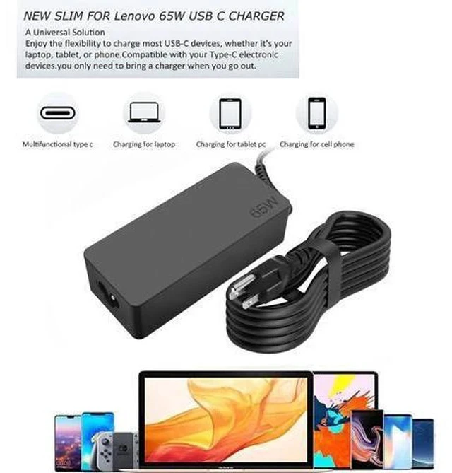 Alt view image 4 of 7 - Replacement 65w USB c Laptop Charger for ThinkPad/Chromebook/Yoga ThinkPad T480 T490 T580 E480 ADLX65YDC2A Power Supply for Laptop Charger