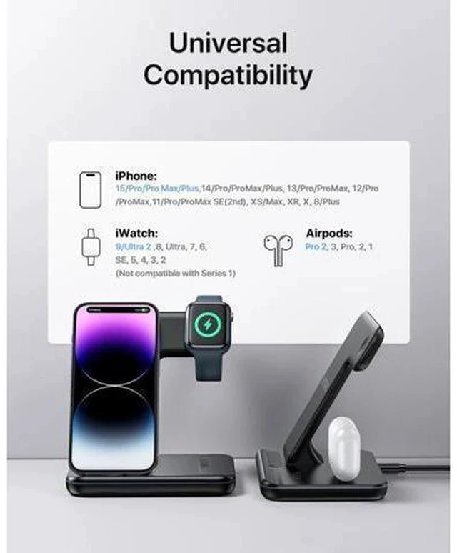 Alt view image 6 of 6 - Intoval Charging Station for Apple iPhone/iWatch/Airpods, 3 in 1 Wireless Charger for iPhone 14/13/12/11/XS/XR/XS/X/8, iWatch 8/Ultra/7/6/SE/5/4/3/2, Airpods Pro2/Pro1/3/2/1 (Z5,Black)