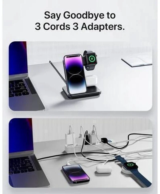 Alt view image 3 of 6 - Intoval Charging Station for Apple iPhone/iWatch/Airpods, 3 in 1 Wireless Charger for iPhone 14/13/12/11/XS/XR/XS/X/8, iWatch 8/Ultra/7/6/SE/5/4/3/2, Airpods Pro2/Pro1/3/2/1 (Z5,Black)