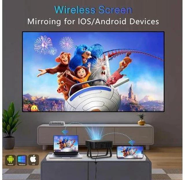 Alt view image 3 of 7 - N5 Lite Mini Projector Native 720P, 360° Rotation, Ultra Thin Portable with Adjustable Stand - 4K Decoding, WiFi & Bluetooth, Smart Mini Projector for Outdoor Movies - 4500 Lumens