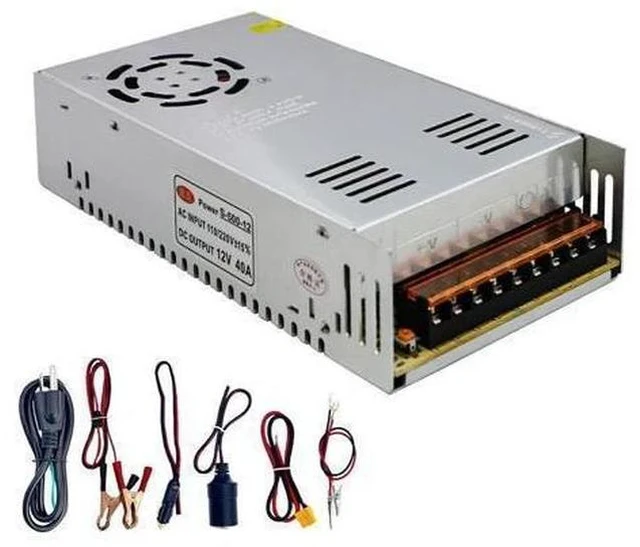 Main image of 110V AC to 12V DC Transformer, 12V 500W 40A Switching Power Converter, Built-in Cooling Fan, with Various Power adapters.