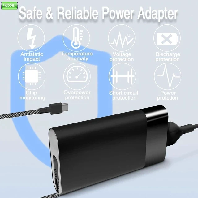 Alt view image 5 of 7 - 65W USB C Laptop Replacement Charger Compatible with HP Spectre x360 Envy Chromebook Elitebook x360 Pavilion Elite x2 Travel Type C Power Cord Ac Adapter