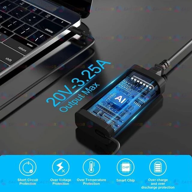 Alt view image 2 of 7 - 65W 45 Watt USB Type C Laptop Charger Compatible with XPS 13 Latitude 5440 5540 5450 5420 7420 5520 E5440 E5430 5320 7440 5430 5530 7430 7450 Power Cord Chromebook 3100 2in1 Computer AC Adapter