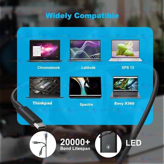 Alt view image 3 of 7 - 65W 45 Watt USB Type C Laptop Charger Compatible with XPS 13 Latitude 5440 5540 5450 5420 7420 5520 E5440 E5430 5320 7440 5430 5530 7430 7450 Power Cord Chromebook 3100 2in1 Computer AC Adapter