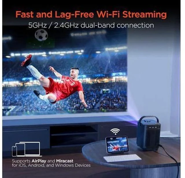 Alt view image 6 of 7 - HyperGear Mini Portable Projector with Wifi & Bluetooth, 5W Speaker, 30-200 Inch Picture, Movies, Games & Streaming, 1280 x 720p HD Resolution Brightness of 160 ANSI Lumens