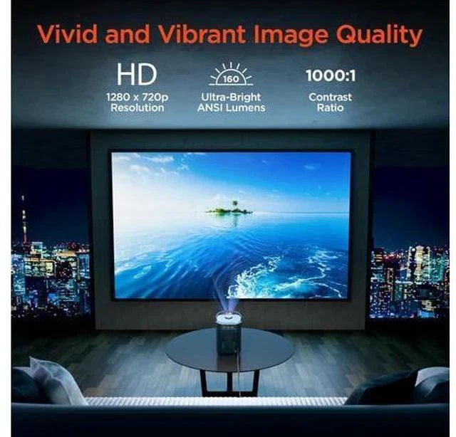 Alt view image 2 of 7 - HyperGear Mini Portable Projector with Wifi & Bluetooth, 5W Speaker, 30-200 Inch Picture, Movies, Games & Streaming, 1280 x 720p HD Resolution Brightness of 160 ANSI Lumens