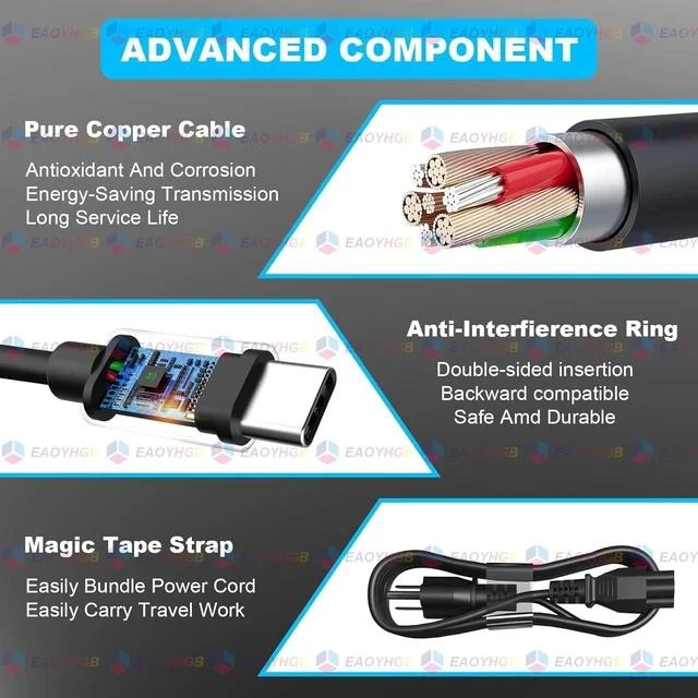 Alt view image 5 of 7 - 65W 45 Watt USB Type C Laptop Charger Compatible with XPS 13 Latitude 5440 5540 5450 5420 7420 5520 E5440 E5430 5320 7440 5430 5530 7430 7450 Power Cord Chromebook 3100 2in1 Computer AC Adapter