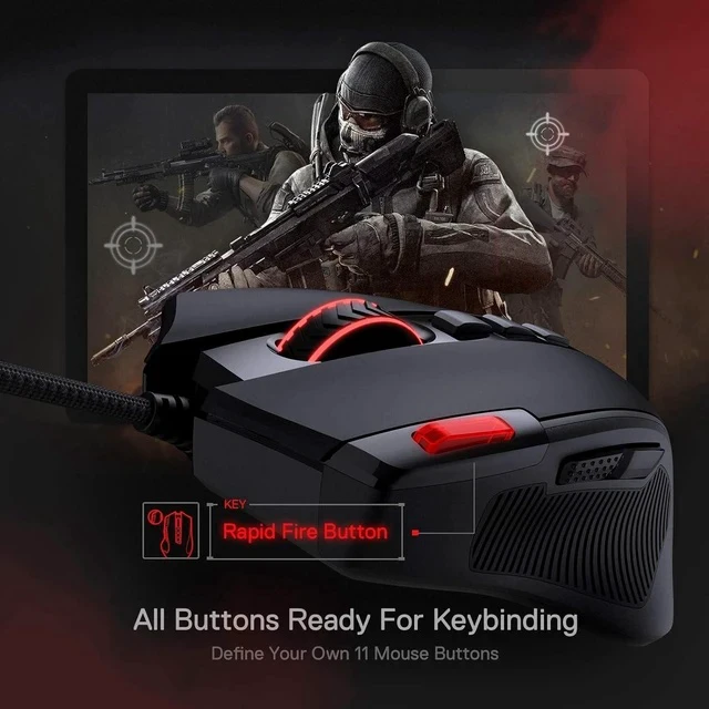 Alt view image 5 of 7 - M612 Predator RGB Gaming Mouse, 8000 DPI Wired Optical Gamer Mouse with 11 Programmable Buttons & 5 Backlit Modes, Software Supports DIY Keybinds Rapid Fire Button
