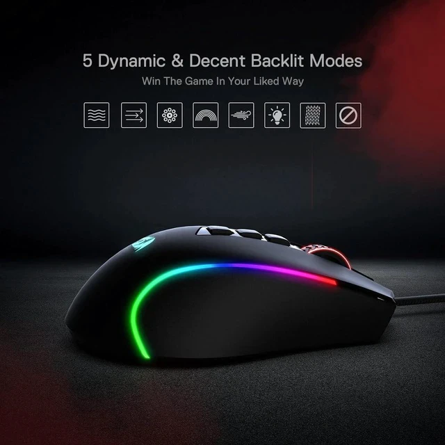 Alt view image 7 of 7 - M612 Predator RGB Gaming Mouse, 8000 DPI Wired Optical Gamer Mouse with 11 Programmable Buttons & 5 Backlit Modes, Software Supports DIY Keybinds Rapid Fire Button