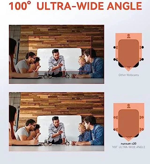 Alt view image 5 of 5 - NUROUM C20 HD 1080P Conference Webcam, Video Conference Camera with Mic and Speaker, All-in-1 Ultra Wide-Angle 100deg Webcam with Microphone, 13ft Voice Pickup, AI Noise-Cancellation, USB Plug&Play