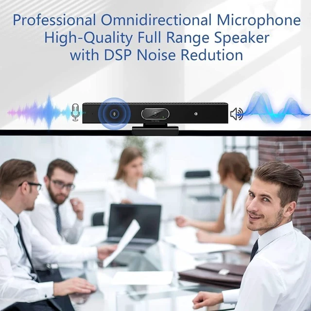 Alt view image 4 of 7 - Conference Room Camera, 3-in-1, 1080p Full HD Webcam with Microphone and Speaker, USB Plug and Play, Wide Angle Video Conference Camera for Desktop, Laptop, Mac, PC (Black)