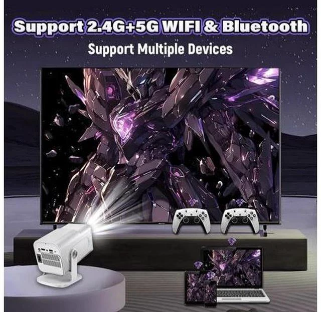 Alt view image 3 of 7 - HCS350 Max Smart Portable projector,10000+ Games,17 emulator Projectors with WIFI & Bluetooth,180° Free Projection,Autofocus,180 Lumens,1280*720P with 2 Wireless Controller,Android 11,for Camping