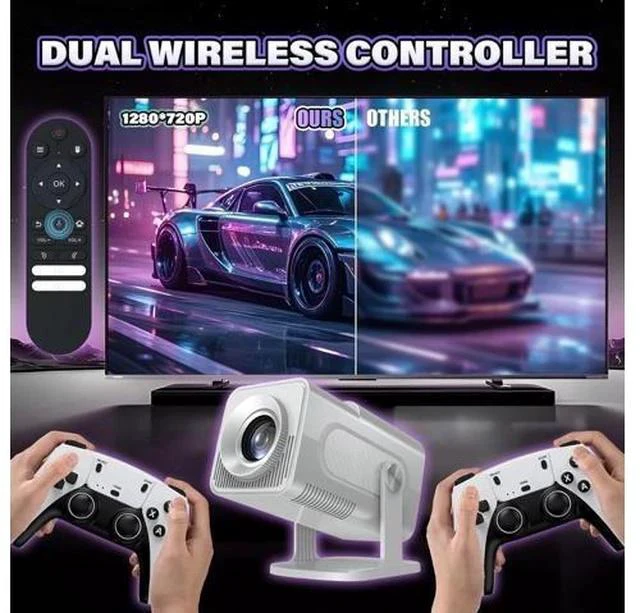 Alt view image 5 of 7 - HCS350 Max Smart Portable projector,10000+ Games,17 emulator Projectors with WIFI & Bluetooth,180° Free Projection,Autofocus,180 Lumens,1280*720P with 2 Wireless Controller,Android 11,for Camping