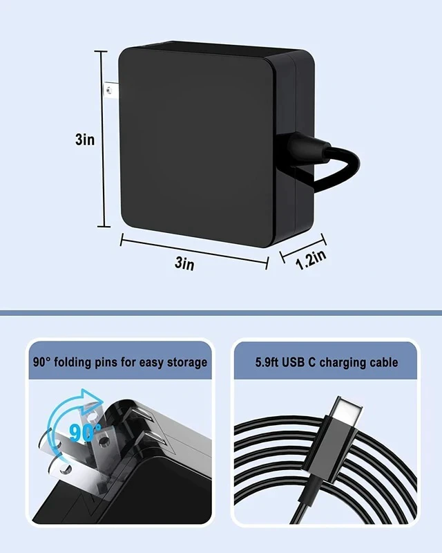 Alt view image 5 of 7 - 65W USB C Power Adapter Fiattigear Type C Power PD Wall Fast Charger Compatible with Mac Book Pro Latitude Matebook HP Spectre Chromebook and Any Laptops or Smart Phones1