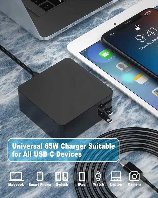 Alt view image 7 of 7 - 65W USB C Power Adapter Fiattigear Type C Power PD Wall Fast Charger Compatible with Mac Book Pro Latitude Matebook HP Spectre Chromebook and Any Laptops or Smart Phones1