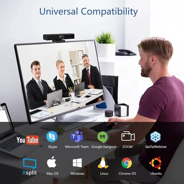 Alt view image 7 of 7 - Conference Room Camera, 3-in-1, 1080p Full HD Webcam with Microphone and Speaker, USB Plug and Play, Wide Angle Video Conference Camera for Desktop, Laptop, Mac, PC (Black)