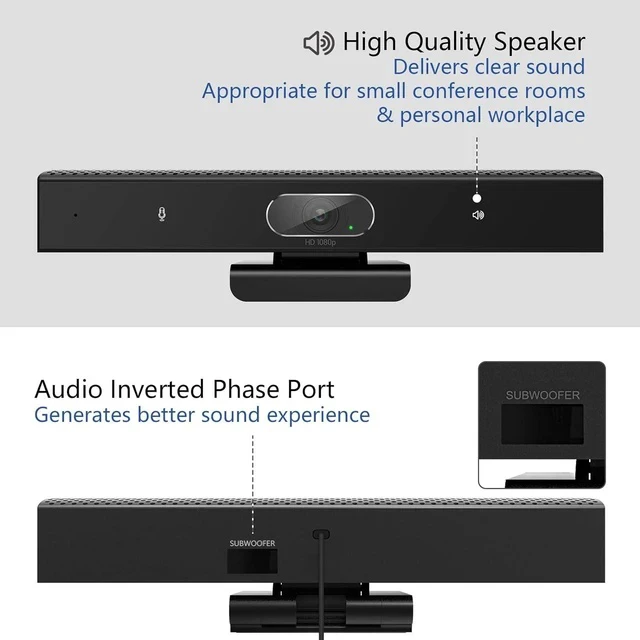 Alt view image 6 of 7 - Conference Room Camera, 3-in-1, 1080p Full HD Webcam with Microphone and Speaker, USB Plug and Play, Wide Angle Video Conference Camera for Desktop, Laptop, Mac, PC (Black)