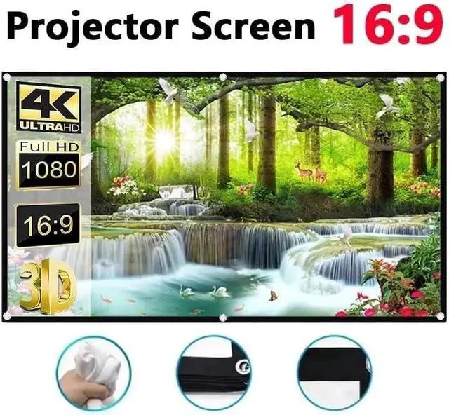 Alt view image 3 of 7 - Projector Screen Screen 60 72 84 100 120 150 Inch Projector Screen 16:9 HD Portable Home Cinema for Indoor Outdoor Projection Smart Home(150 inch)