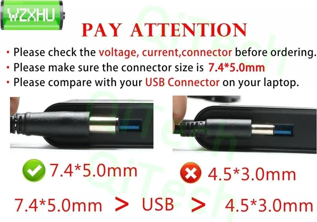 Alt view image 4 of 6 - 65W Laptop Charger Compatible with Latitude 5400 5480 7480 7490 5490 E5470 E6420 5580 5500 5590 5280 E6410 E5570 E6430 E6440 E6540 AC Adapter Power Cord